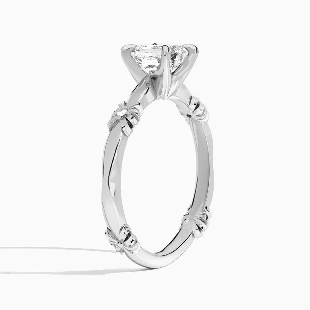 Emerald Catalina Ribbon Lab Diamond Engagement Ring In 14K White Gold, Angle View