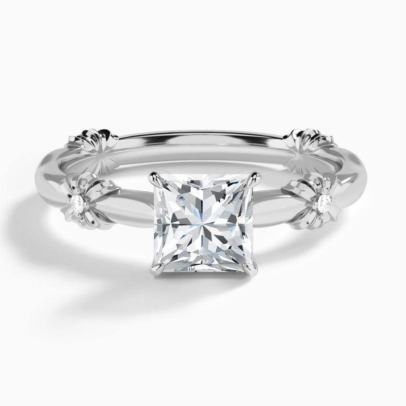 Princess Catalina Ribbon Lab Diamond Engagement Ring In 18K White Gold - Lucenjuri