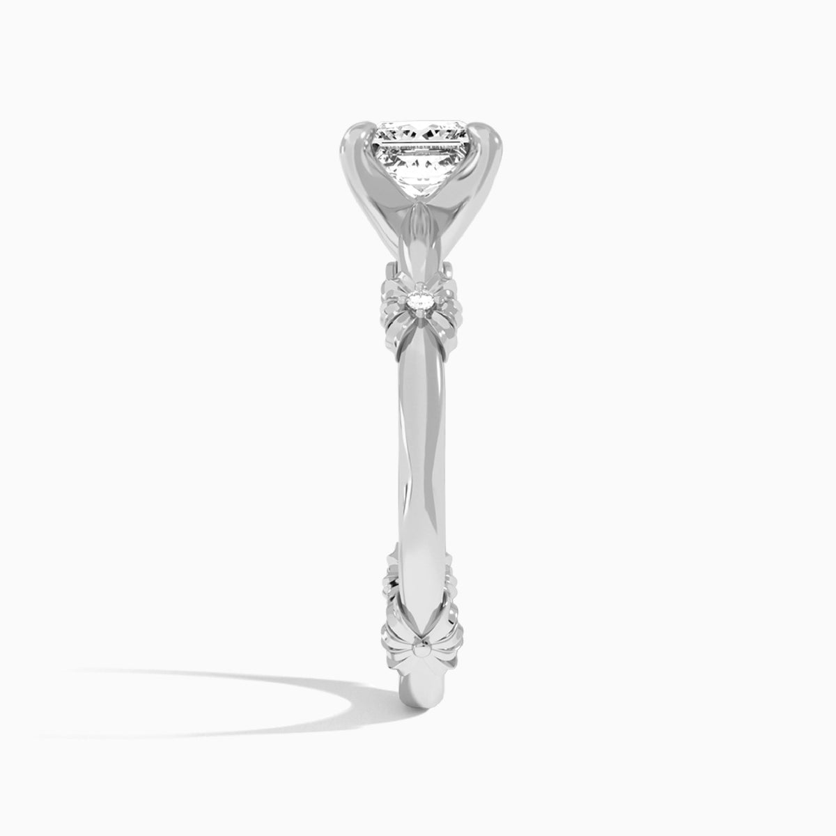 Princess Catalina Ribbon Lab Diamond Engagement Ring In 18K White Gold, Side View