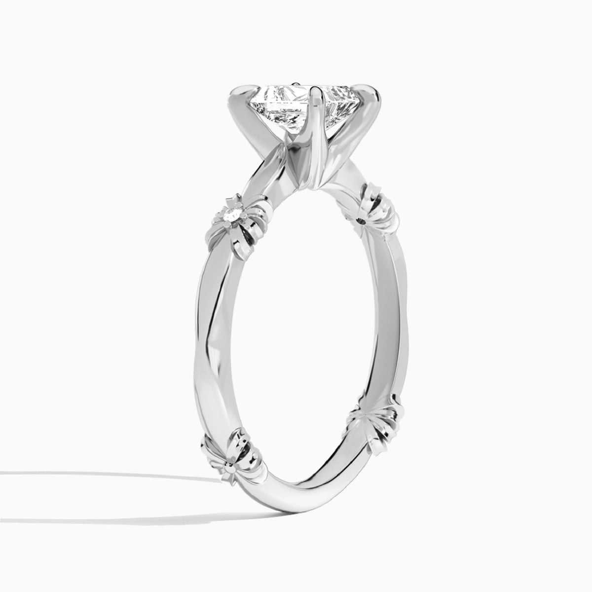 Radiant Catalina Ribbon Lab Diamond Engagement Ring In 14K White Gold, Angle View