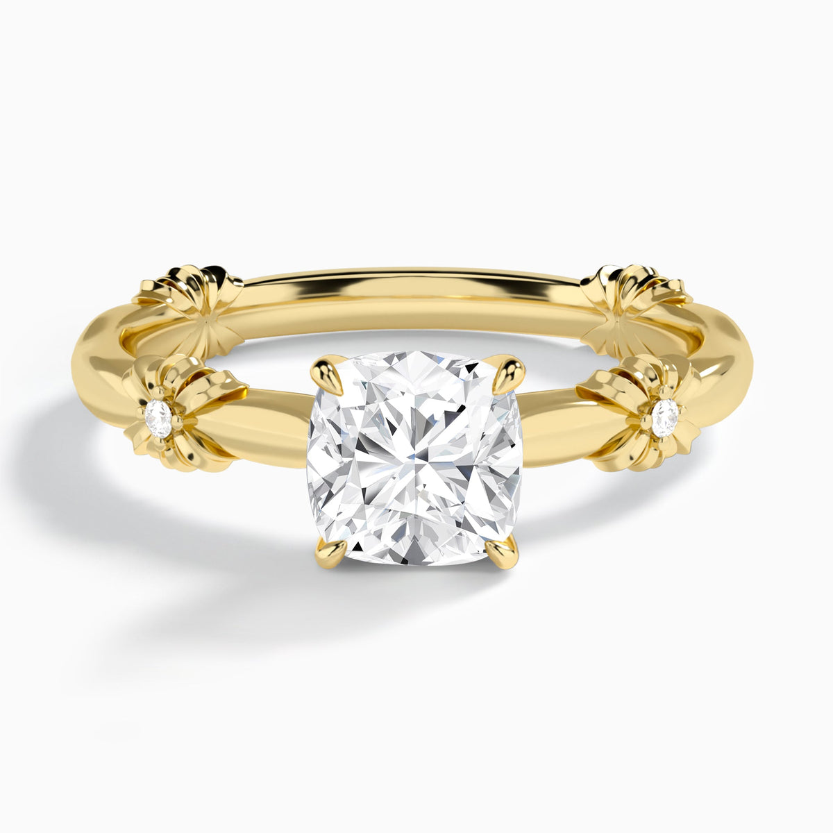 Cushion Catalina Ribbon Lab Diamond Engagement Ring In 14K Yellow Gold - Lucenjuri
