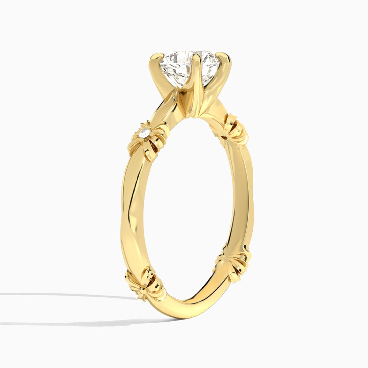 Cushion Catalina Ribbon Lab Diamond Engagement Ring In 18K Yellow Gold, Angle View