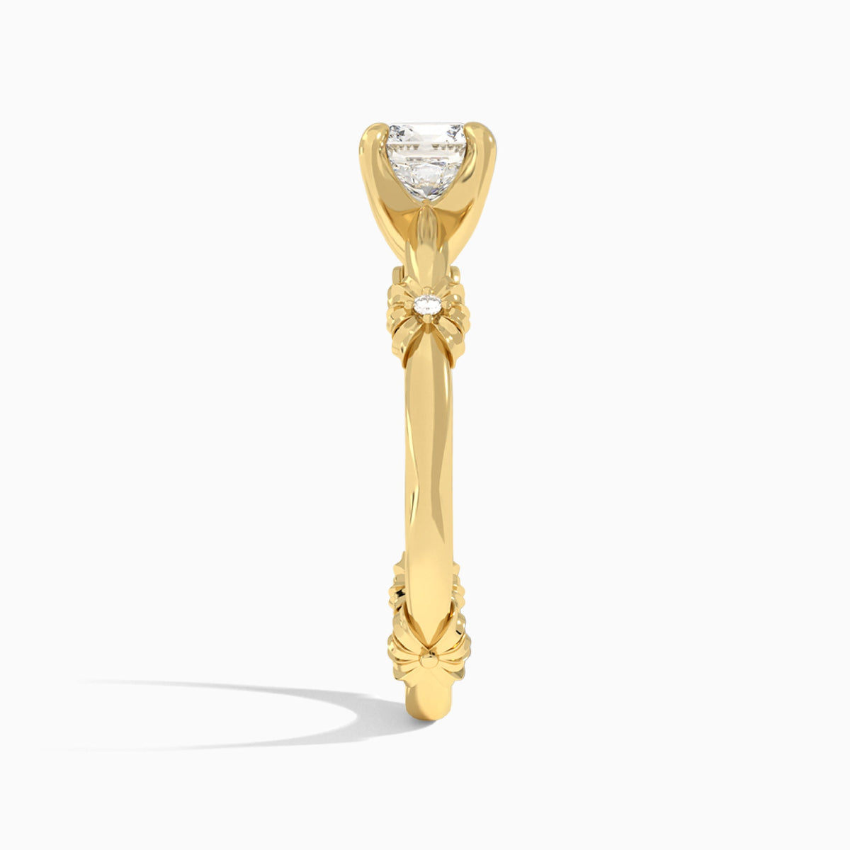 Cushion Catalina Ribbon Lab Diamond Engagement Ring In 14K Yellow Gold, Side View