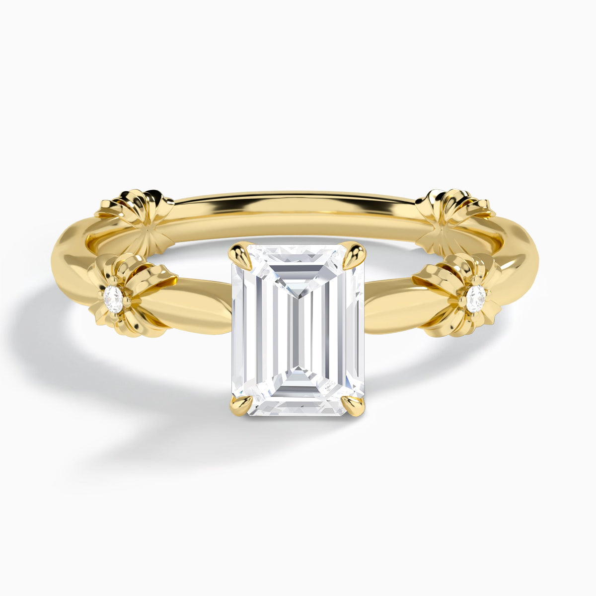 Emerald Catalina Ribbon Lab Diamond Engagement Ring In 14K Yellow Gold - Lucenjuri