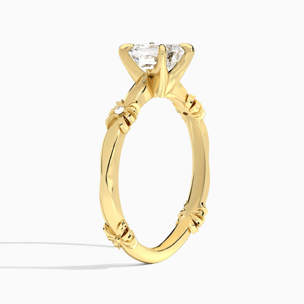 Emerald Catalina Ribbon Lab Diamond Engagement Ring In 18K Yellow Gold, Angle View
