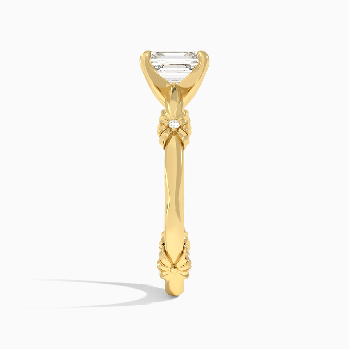 Emerald Catalina Ribbon Lab Diamond Engagement Ring In 14K Yellow Gold, Side View