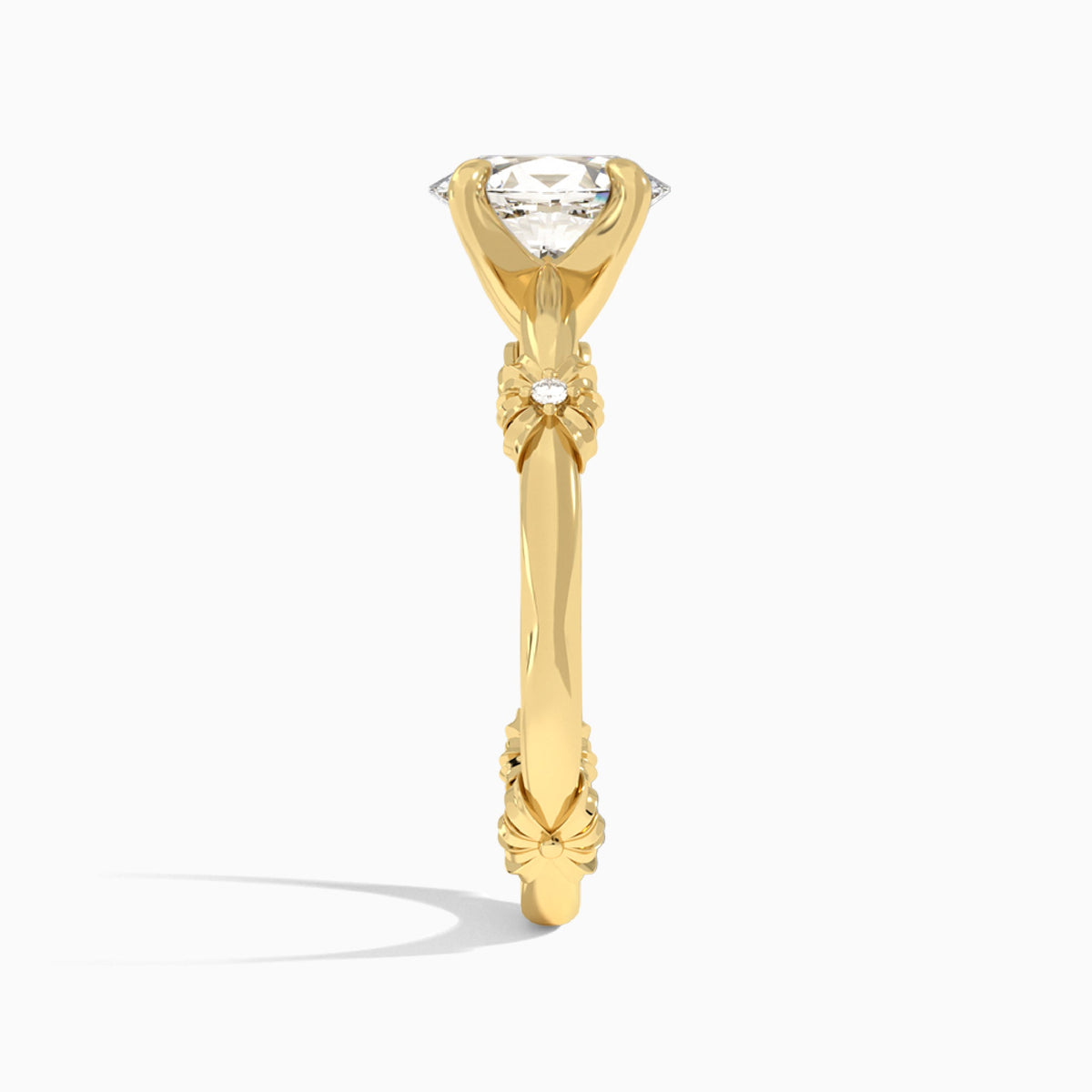 Oval Catalina Ribbon Lab Diamond Engagement Ring In 18K Yellow Gold, Side View