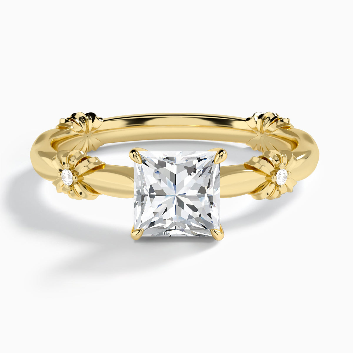Princess Catalina Ribbon Lab Diamond Engagement Ring In 18K Yellow Gold - Lucenjuri