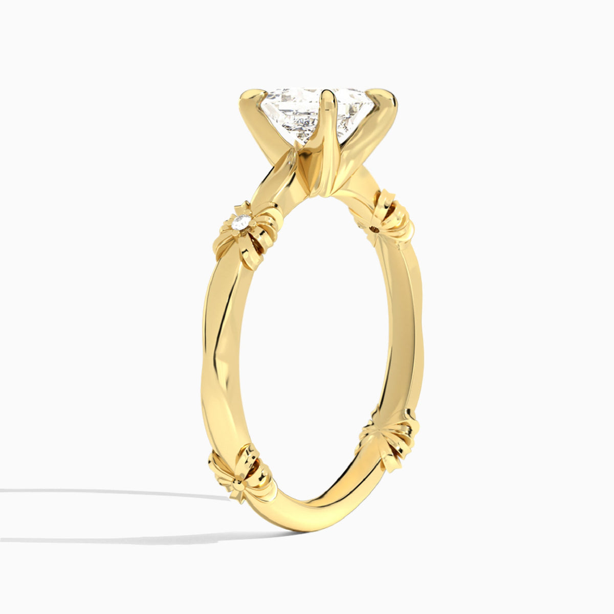 Princess Catalina Ribbon Lab Diamond Engagement Ring In 18K Yellow Gold, Angle View