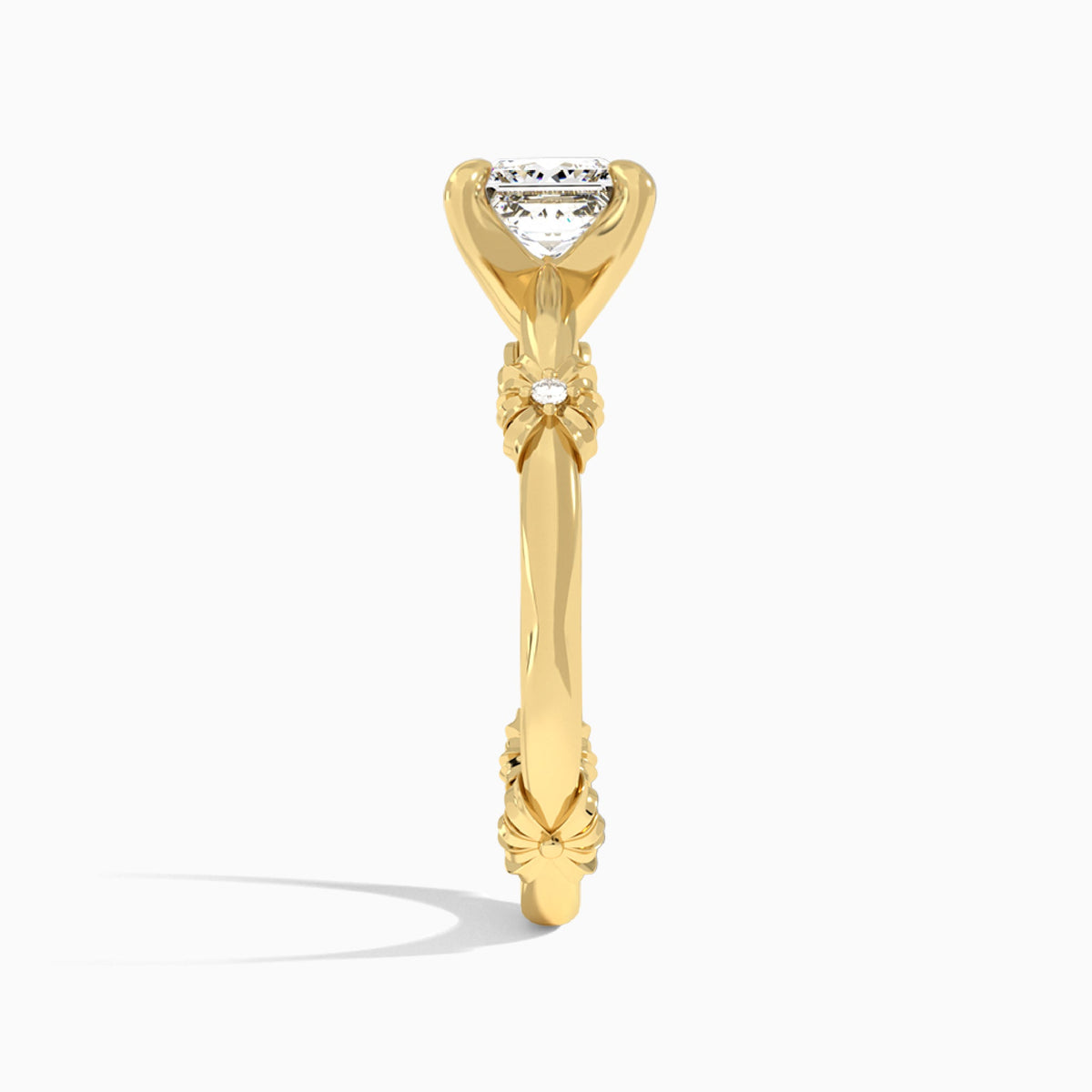Princess Catalina Ribbon Lab Diamond Engagement Ring In 18K Yellow Gold, Side View
