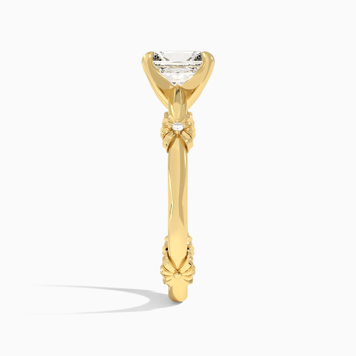Radiant Catalina Ribbon Lab Diamond Engagement Ring In 14K Yellow Gold, Side View