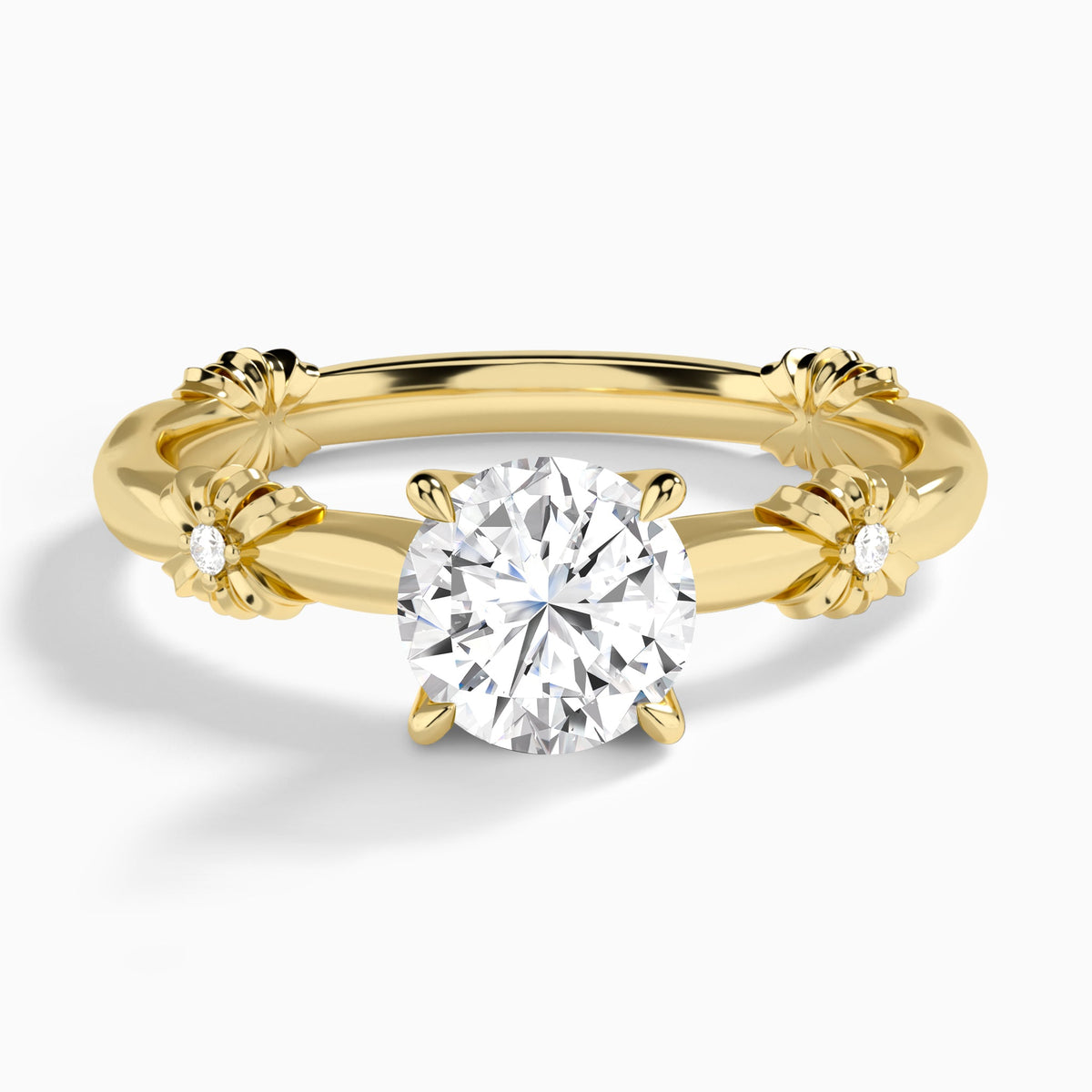 Round Catalina Ribbon Lab Diamond Engagement Ring In 18K Yellow Gold - Lucenjuri