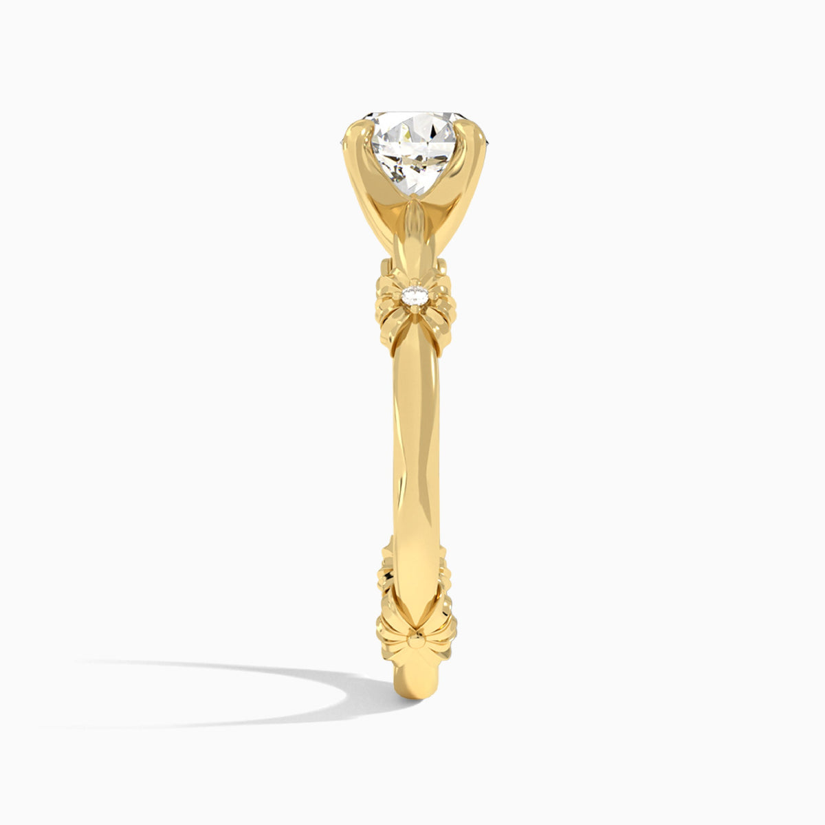 Round Catalina Ribbon Lab Diamond Engagement Ring In 14K Yellow Gold, Side View