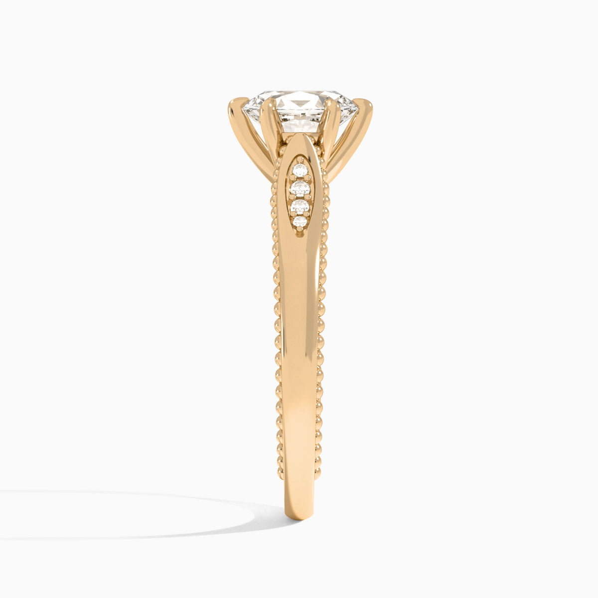 Oval Opera Six-Prong Lab Diamond Engagement Ring In 14K Rose Gold, Side View