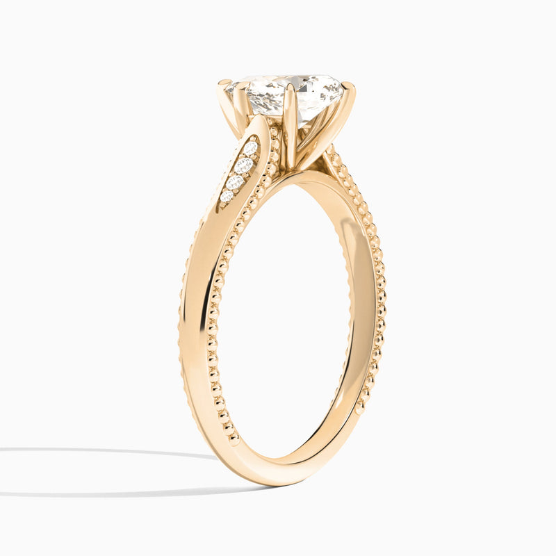 Pear Opera Six-Prong Lab Diamond Engagement Ring In 14K Rose Gold, Angle View