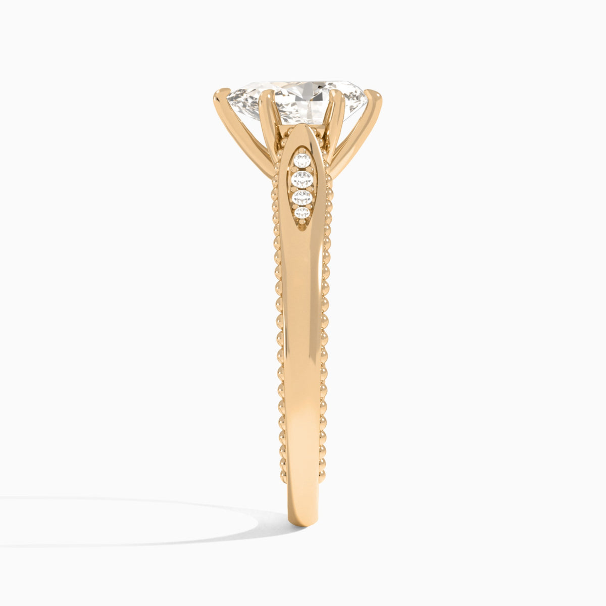 Pear Opera Six-Prong Lab Diamond Engagement Ring In 14K Rose Gold, Side View