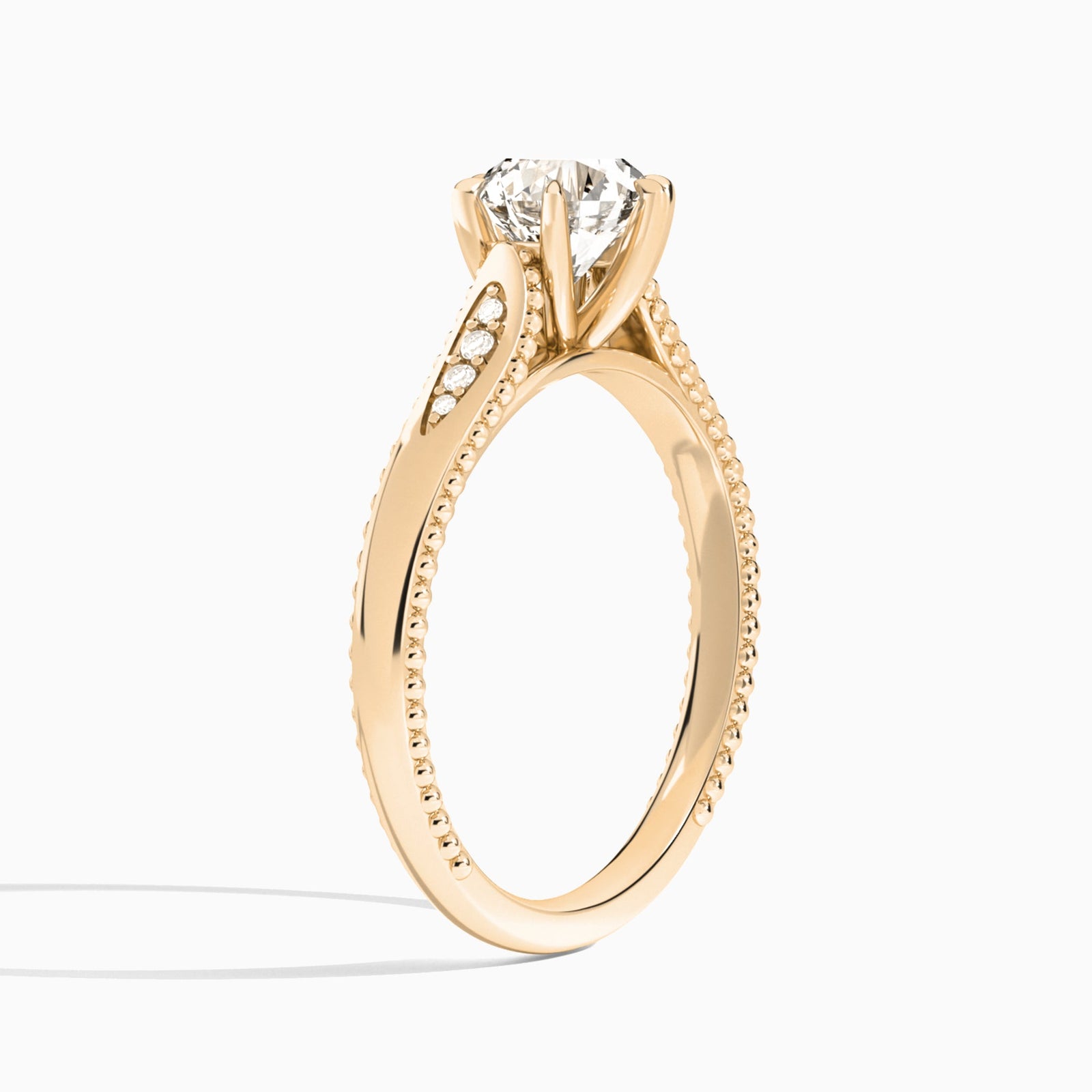 Round Opera Six-Prong Lab Diamond Engagement Ring In 14K Rose Gold, Angle View