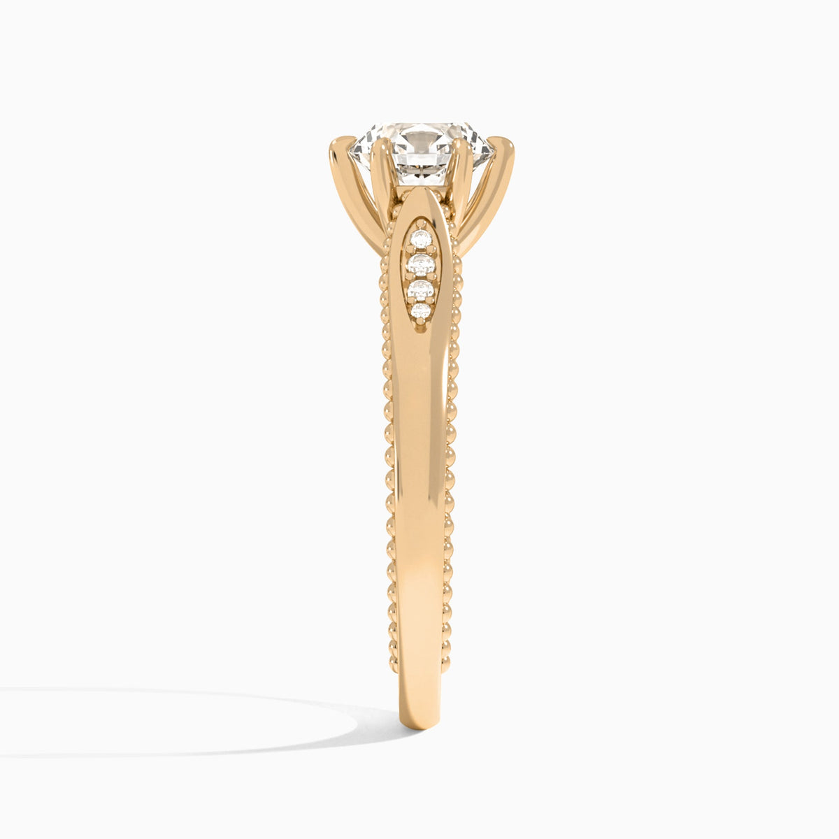 Round Opera Six-Prong Lab Diamond Engagement Ring In 14K Rose Gold, Side View