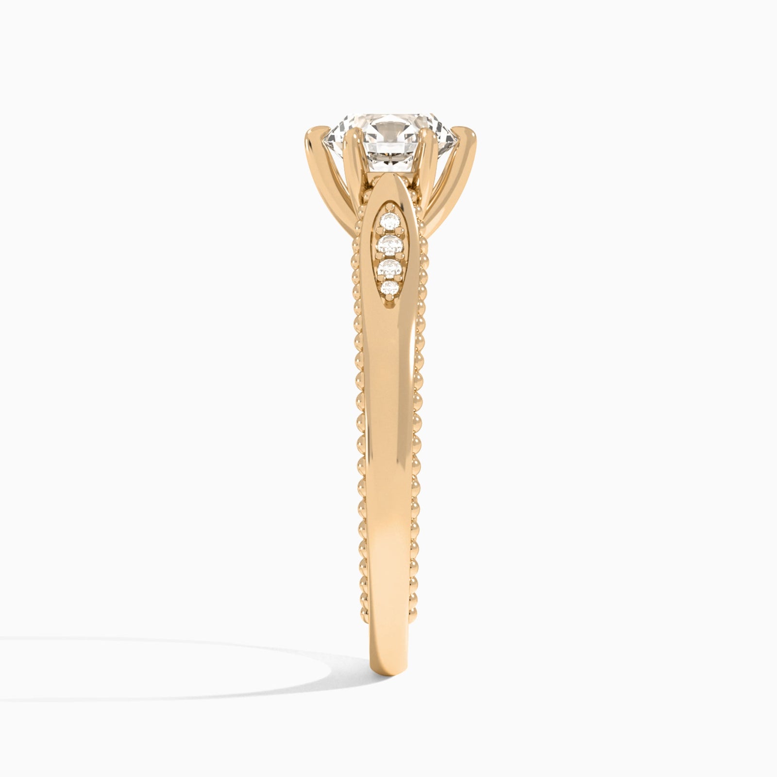 Round Opera Six-Prong Lab Diamond Engagement Ring In 14K Rose Gold, Side View