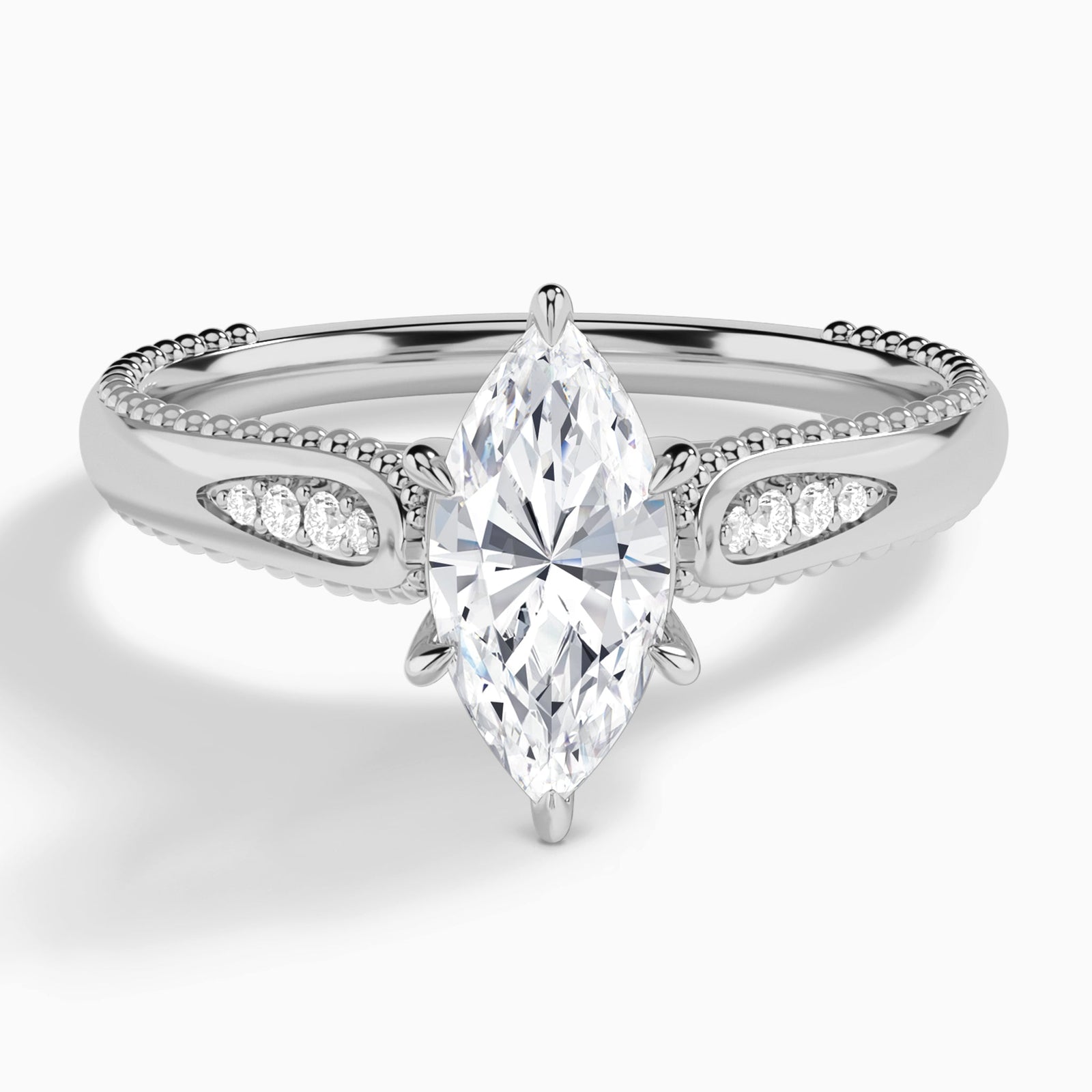 Marquise Opera Six-Prong Lab Diamond Engagement Ring In 18K White Gold - Lucenjuri