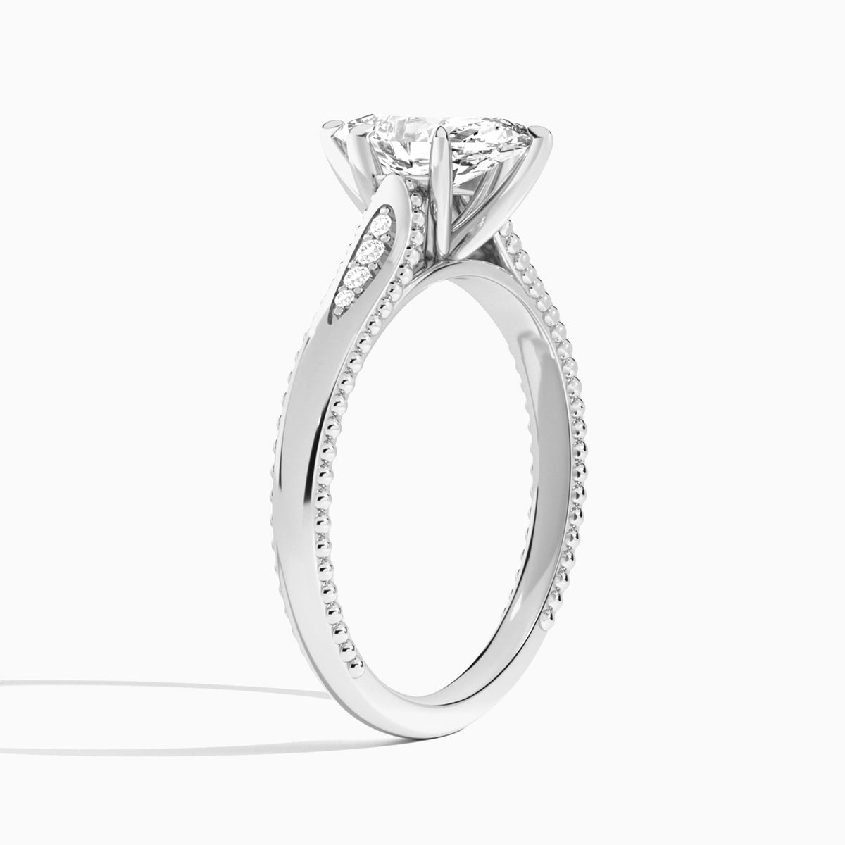 Marquise Opera Six-Prong Lab Diamond Engagement Ring In 14K White Gold, Angle View