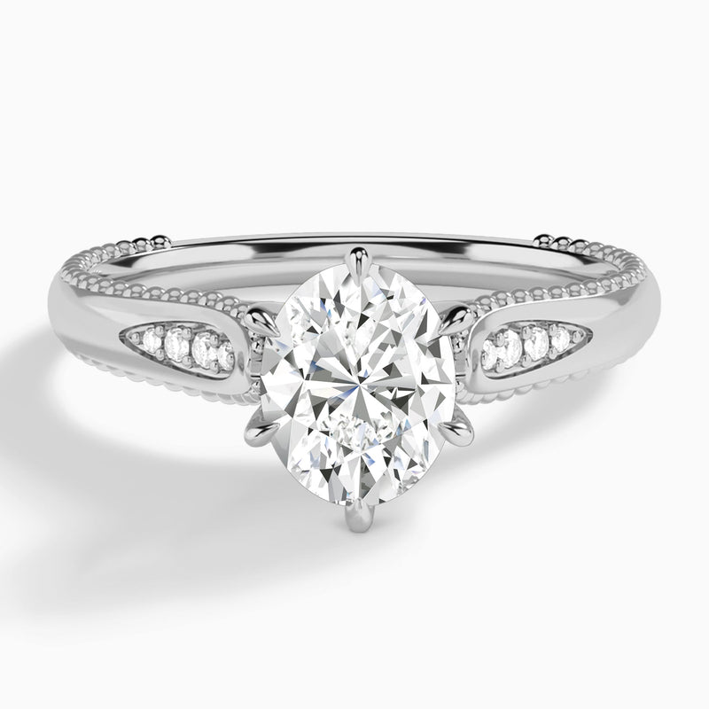 Oval Opera Six-Prong Lab Diamond Engagement Ring In 18K White Gold - Lucenjuri