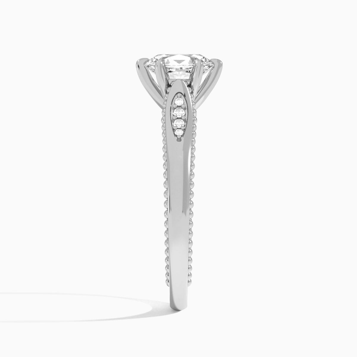 Oval Opera Six-Prong Lab Diamond Engagement Ring In 18K White Gold, Side View