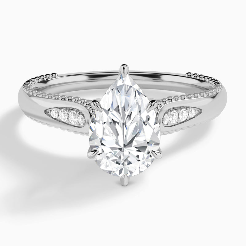 Pear Opera Six-Prong Lab Diamond Engagement Ring In 14K White Gold - Lucenjuri