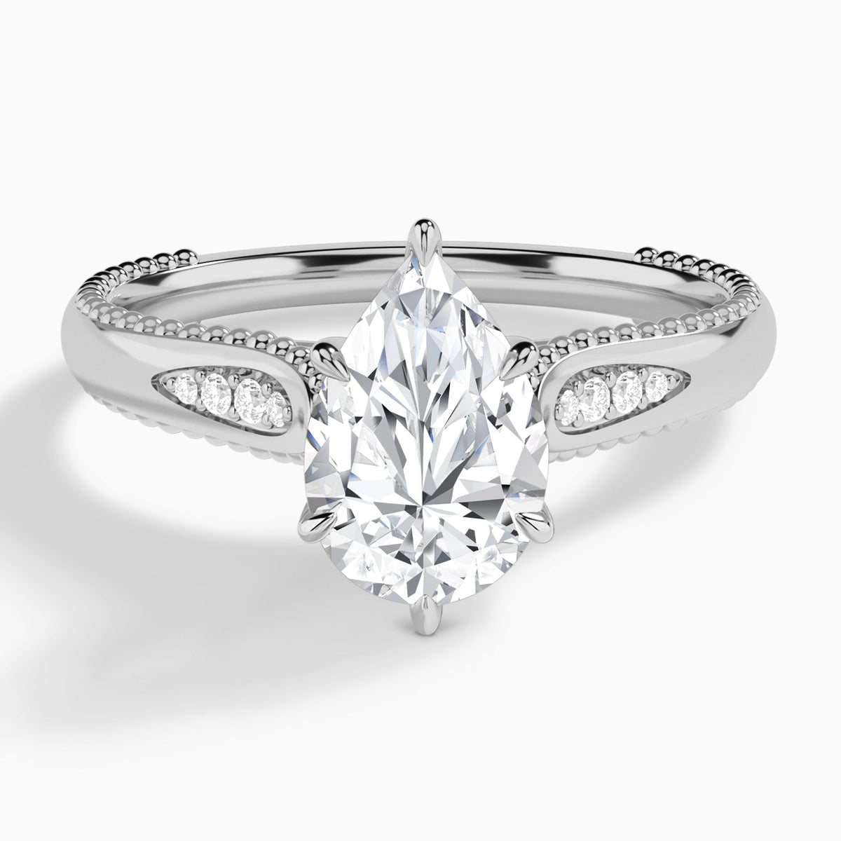 Pear Opera Six-Prong Lab Diamond Engagement Ring In 14K White Gold - Lucenjuri