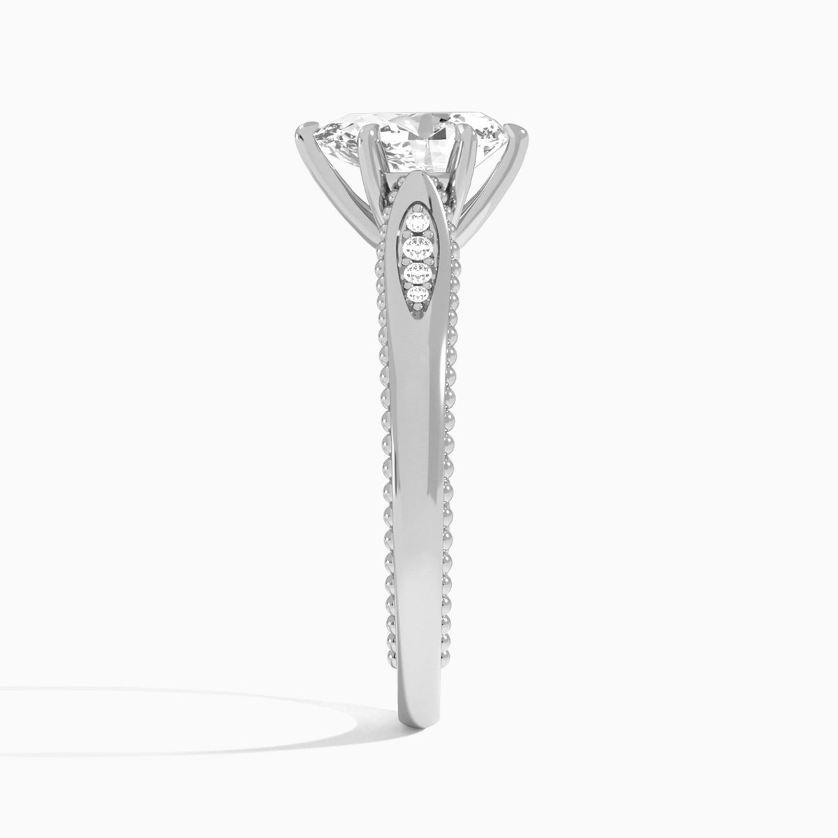 Pear Opera Six-Prong Lab Diamond Engagement Ring In 18K White Gold, Side View
