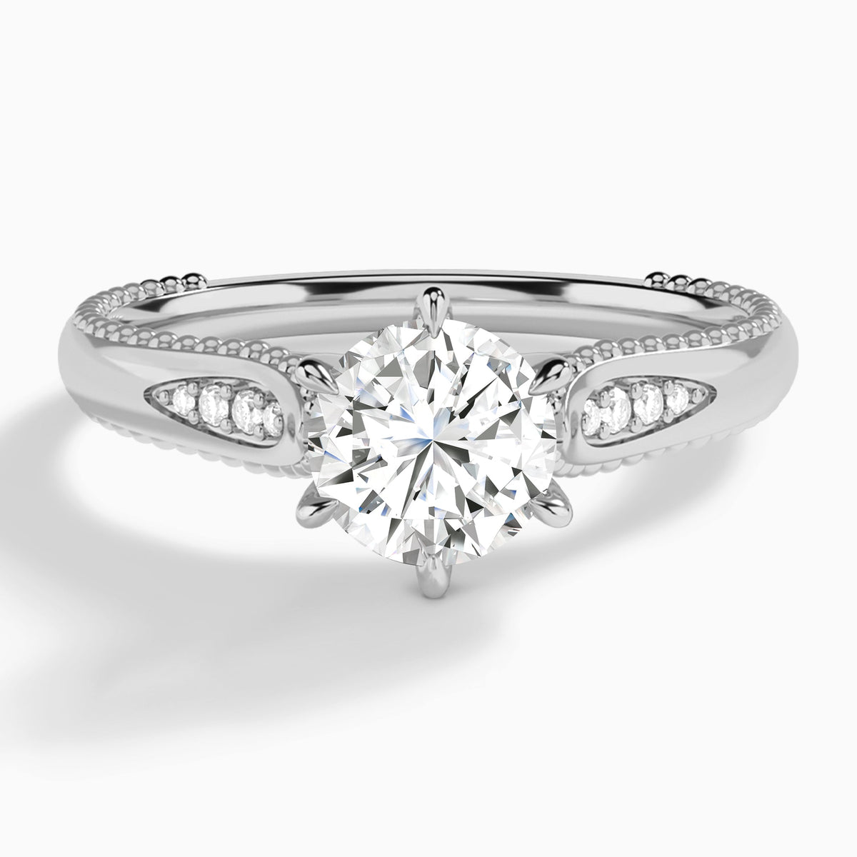 Round Opera Six-Prong Lab Diamond Engagement Ring In 14K White Gold - Lucenjuri