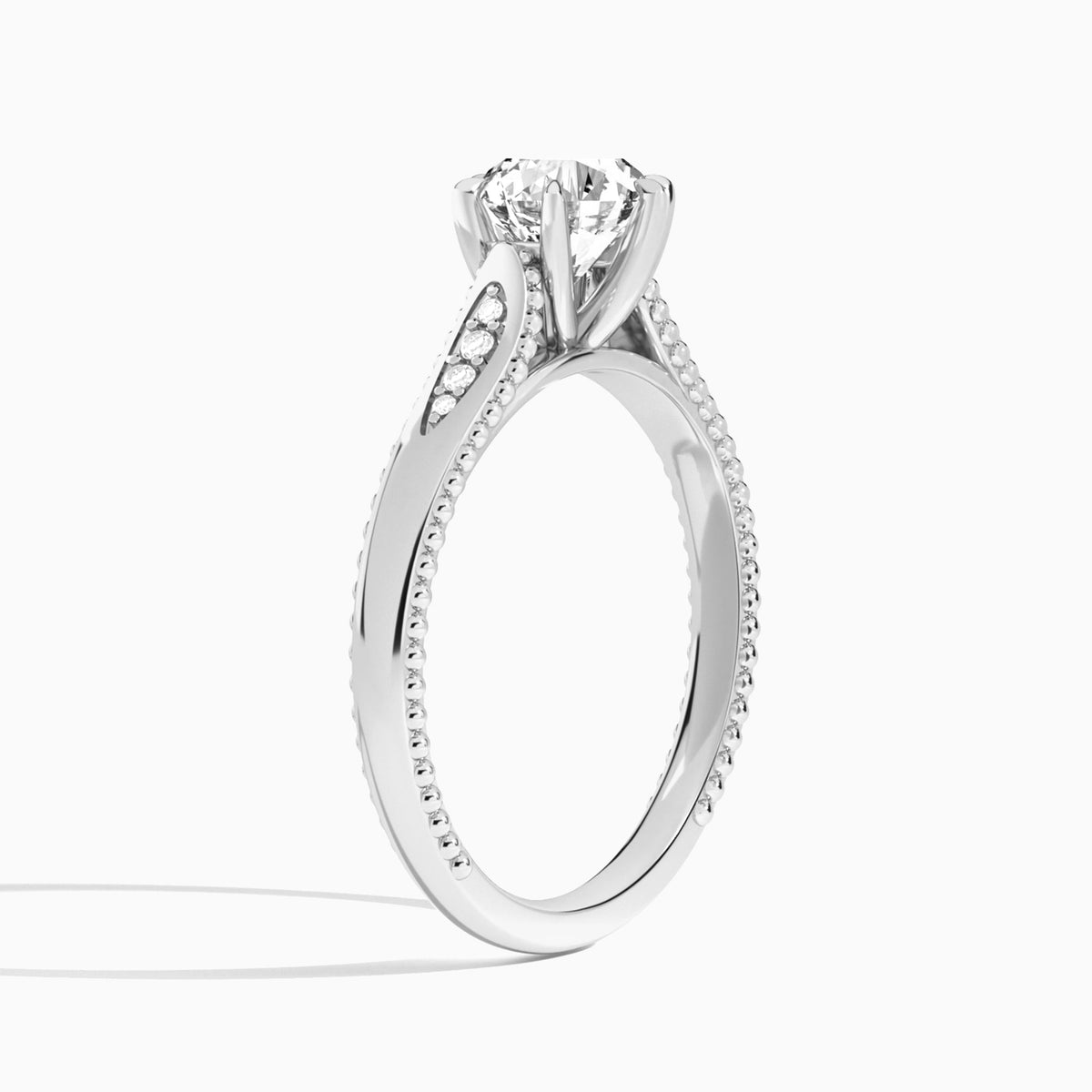 Round Opera Six-Prong Lab Diamond Engagement Ring In 18K White Gold, Angle View