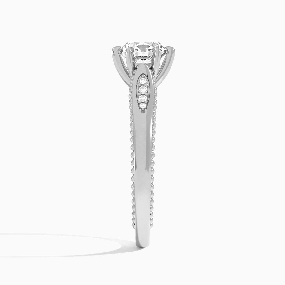 Round Opera Six-Prong Lab Diamond Engagement Ring In 18K White Gold, Side View