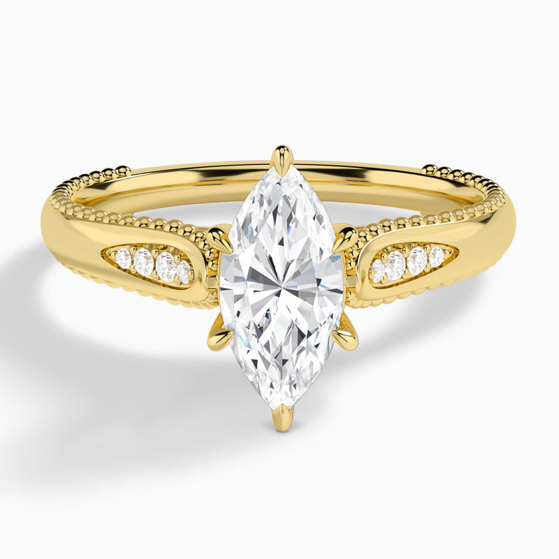 Marquise Opera Six-Prong Lab Diamond Engagement Ring In 18K Yellow Gold - Lucenjuri