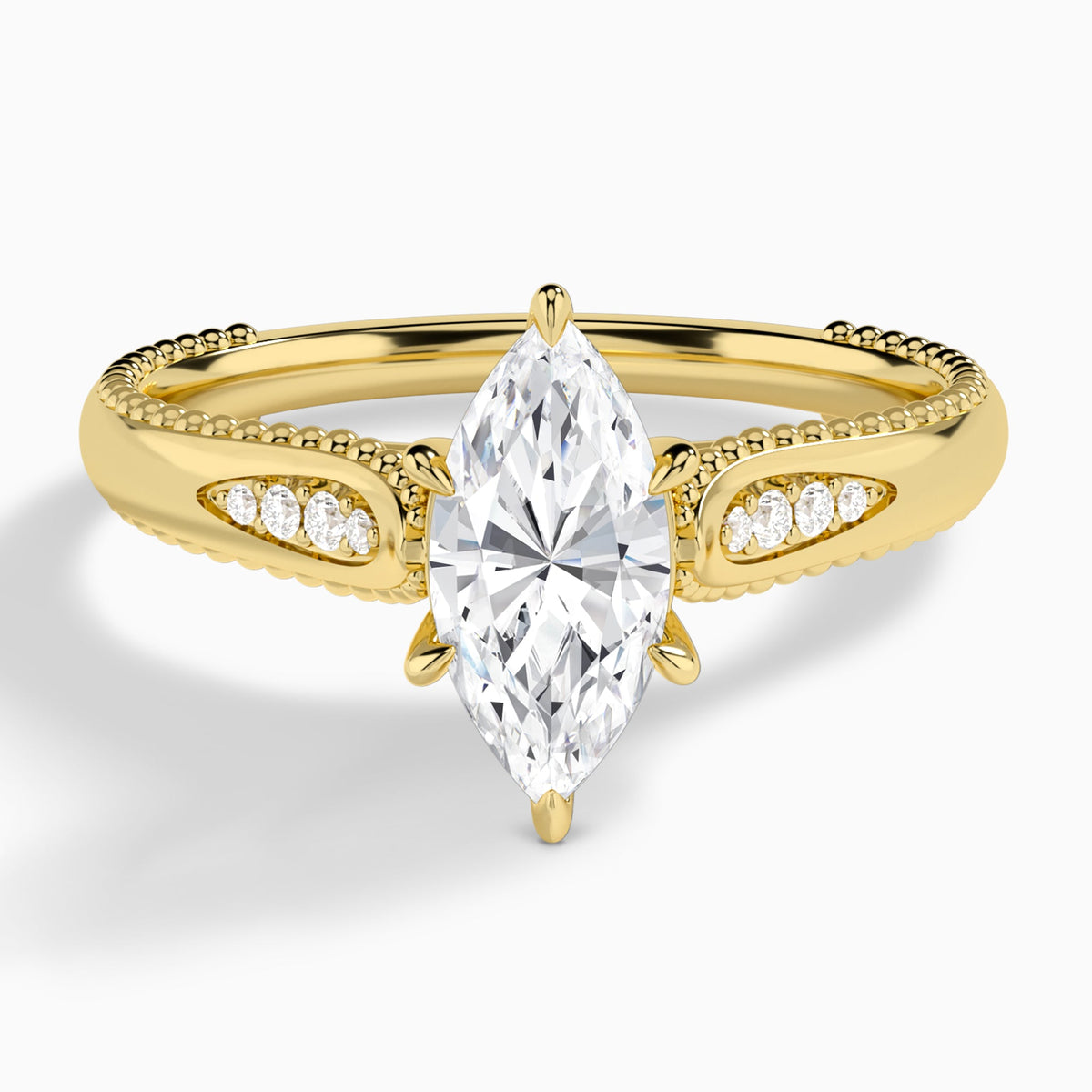 Marquise Opera Six-Prong Lab Diamond Engagement Ring In 18K Yellow Gold - Lucenjuri