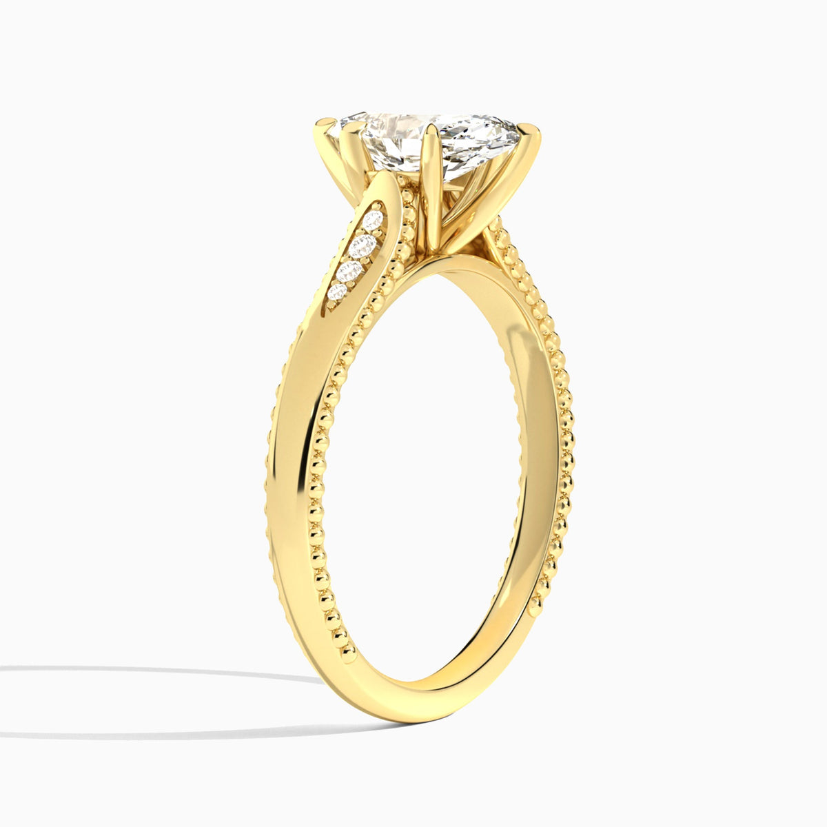 Marquise Opera Six-Prong Lab Diamond Engagement Ring In 18K Yellow Gold, Angle View