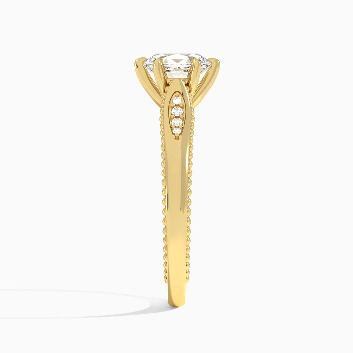 Oval Opera Six-Prong Lab Diamond Engagement Ring In 14K Yellow Gold, Side View