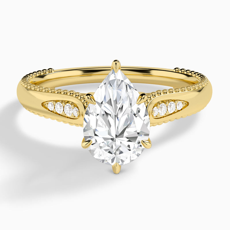 Pear Opera Six-Prong Lab Diamond Engagement Ring In 14K Yellow Gold - Lucenjuri