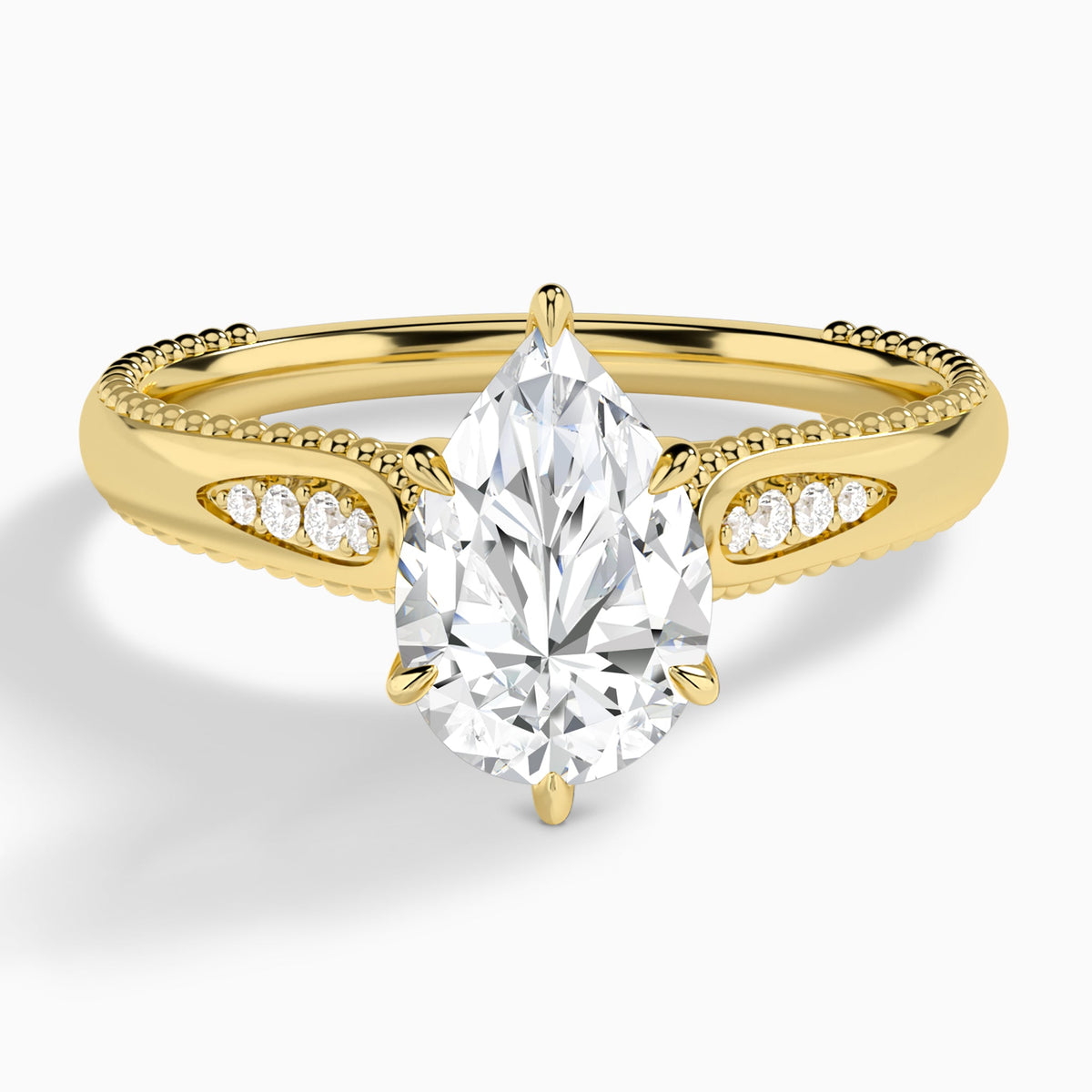 Pear Opera Six-Prong Lab Diamond Engagement Ring In 18K Yellow Gold - Lucenjuri