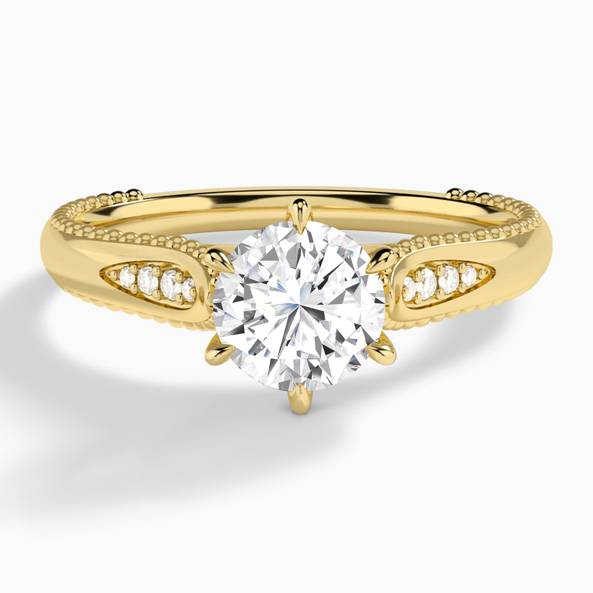 Round Opera Six-Prong Lab Diamond Engagement Ring In 14K Yellow Gold - Lucenjuri