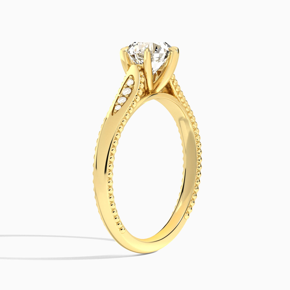Round Opera Six-Prong Lab Diamond Engagement Ring In 18K Yellow Gold, Angle View