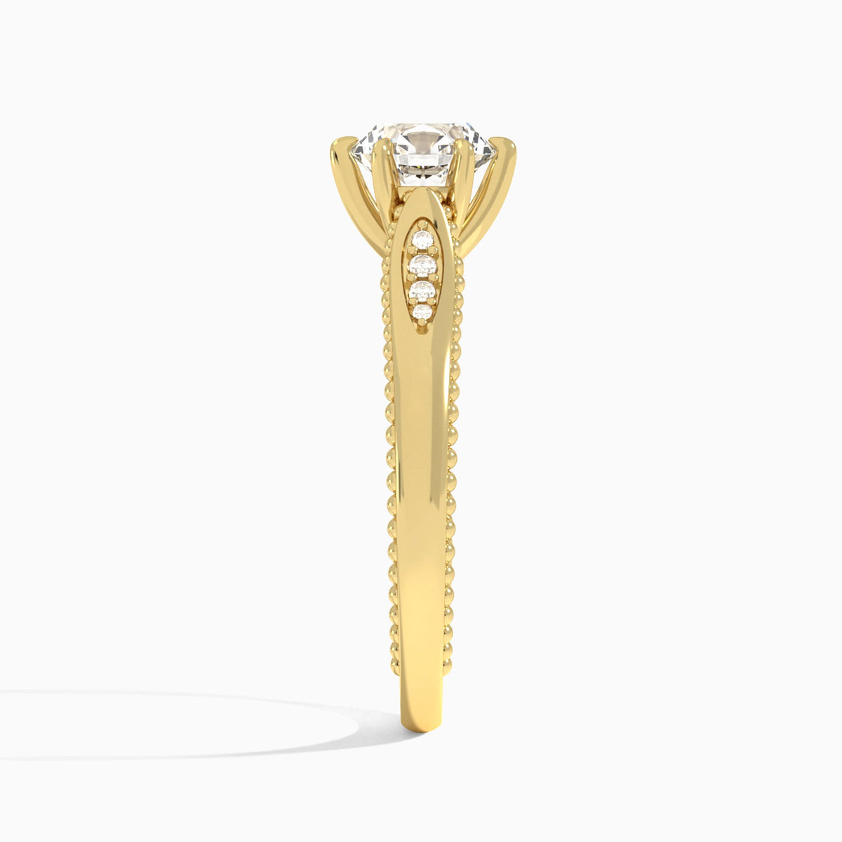 Round Opera Six-Prong Lab Diamond Engagement Ring In 14K Yellow Gold, Side View