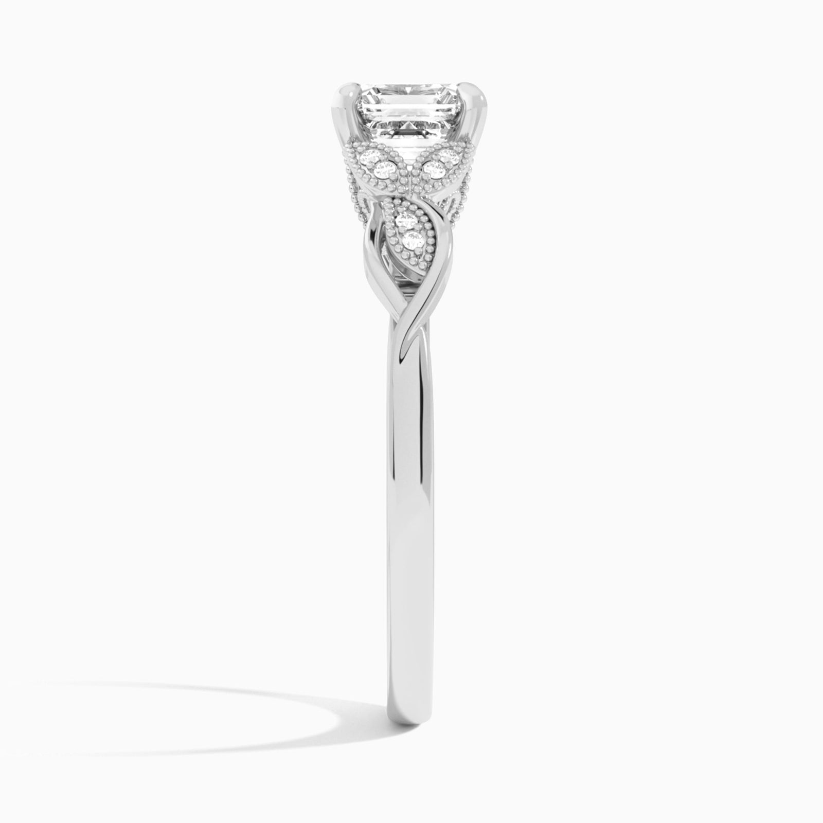 Asscher Lyra Lab Grown Diamond Engagement Ring In Platinum, Side View
