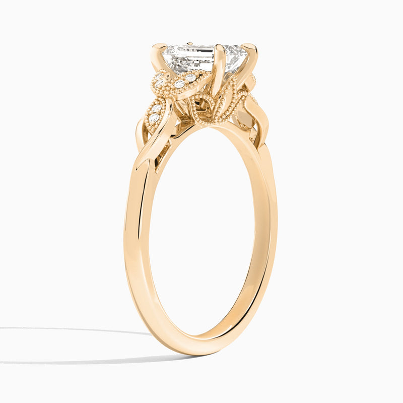 Emerald Lyra Lab Grown Diamond Engagement Ring In 14K Rose Gold, Angle View
