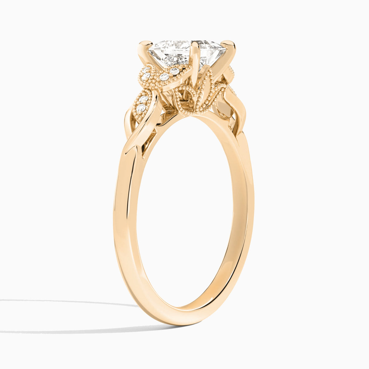 Princess Lyra Lab Grown Diamond Engagement Ring In 14K Rose Gold, Angle View