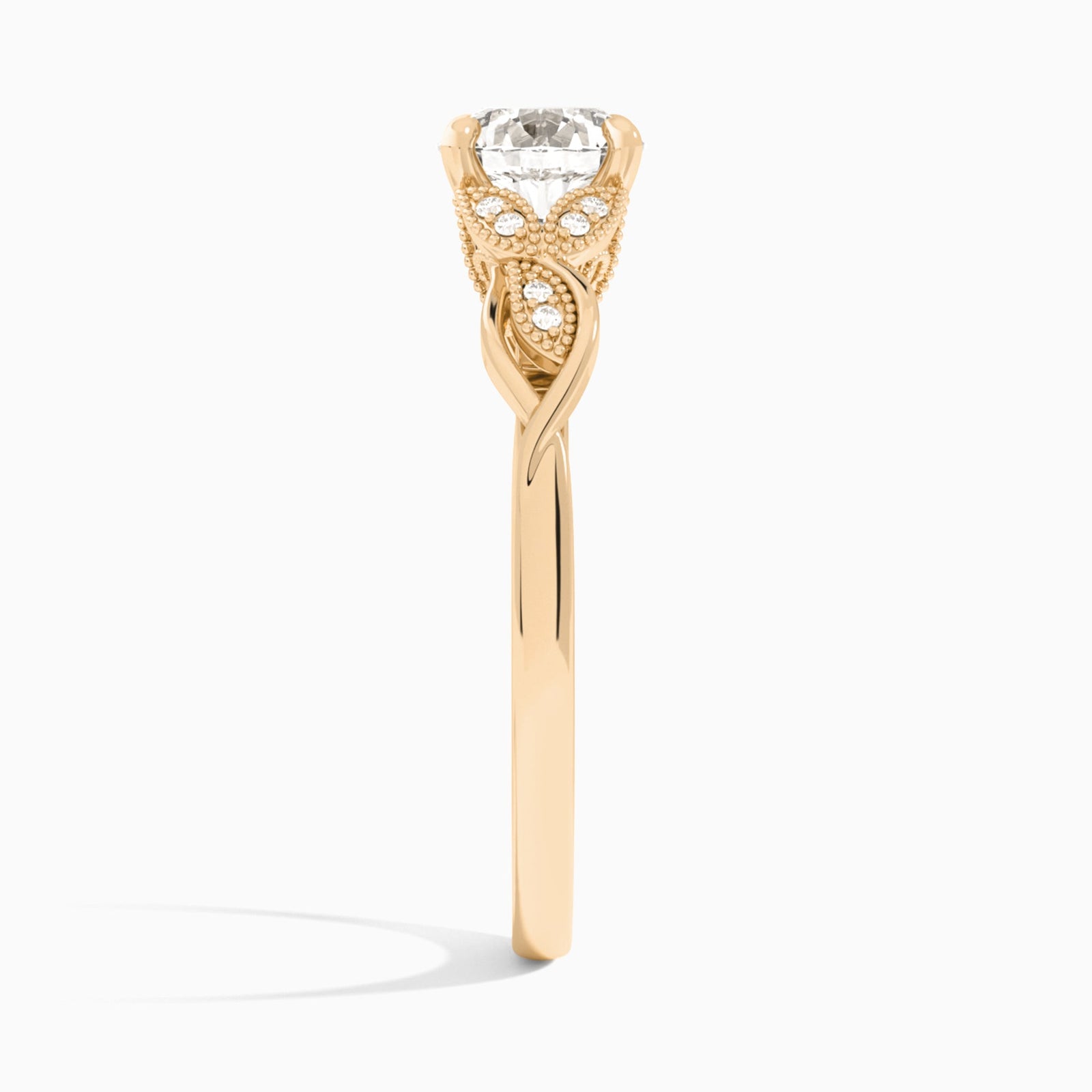 Round Lyra Lab Grown Diamond Engagement Ring In 14K Rose Gold, Side View