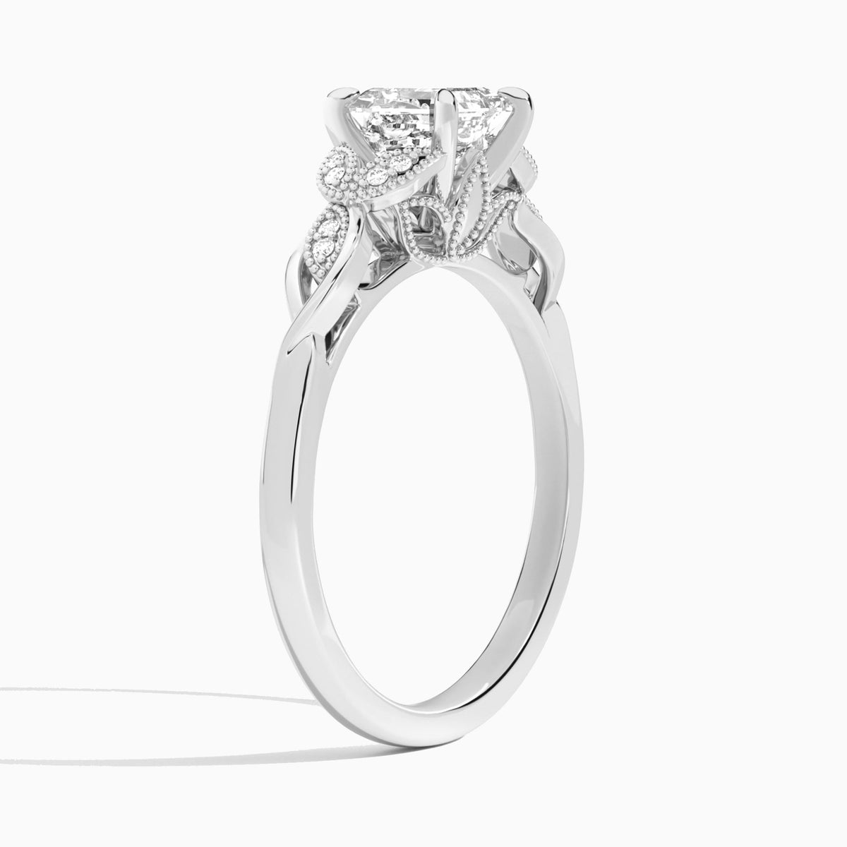 Asscher Lyra Lab Grown Diamond Engagement Ring In 14K White Gold, Angle View
