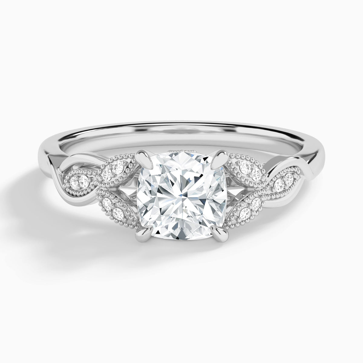 Cushion Lyra Lab Grown Diamond Engagement Ring In 18K White Gold - Lucenjuri