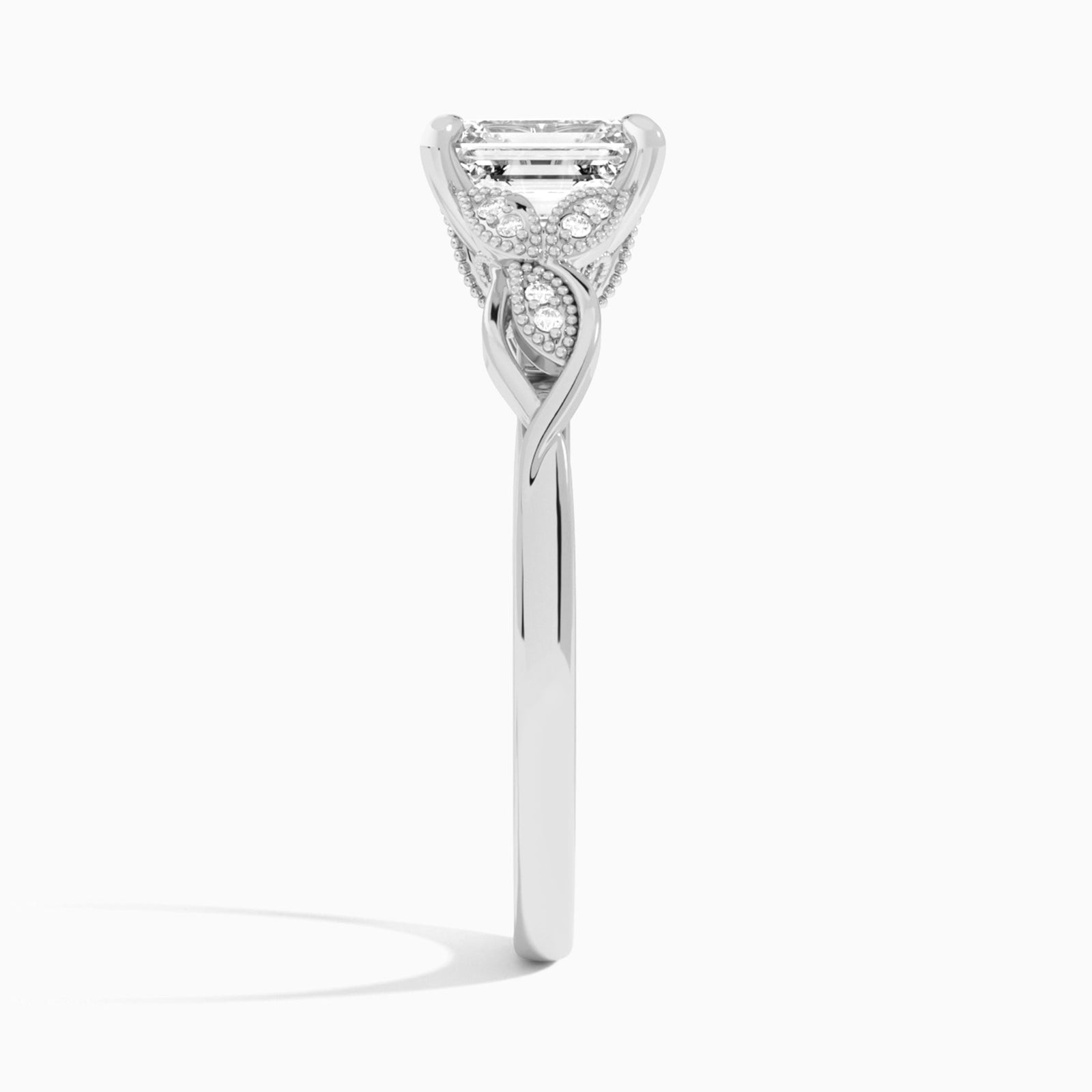 Emerald Lyra Lab Grown Diamond Engagement Ring In 18K White Gold, Side View