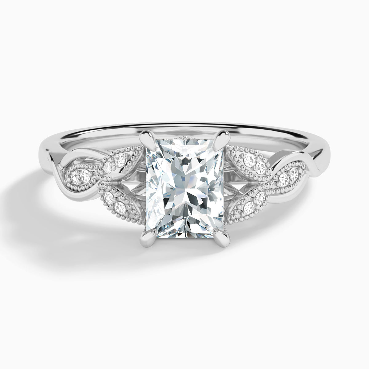 Radiant Lyra Lab Grown Diamond Engagement Ring In 14K White Gold - Lucenjuri